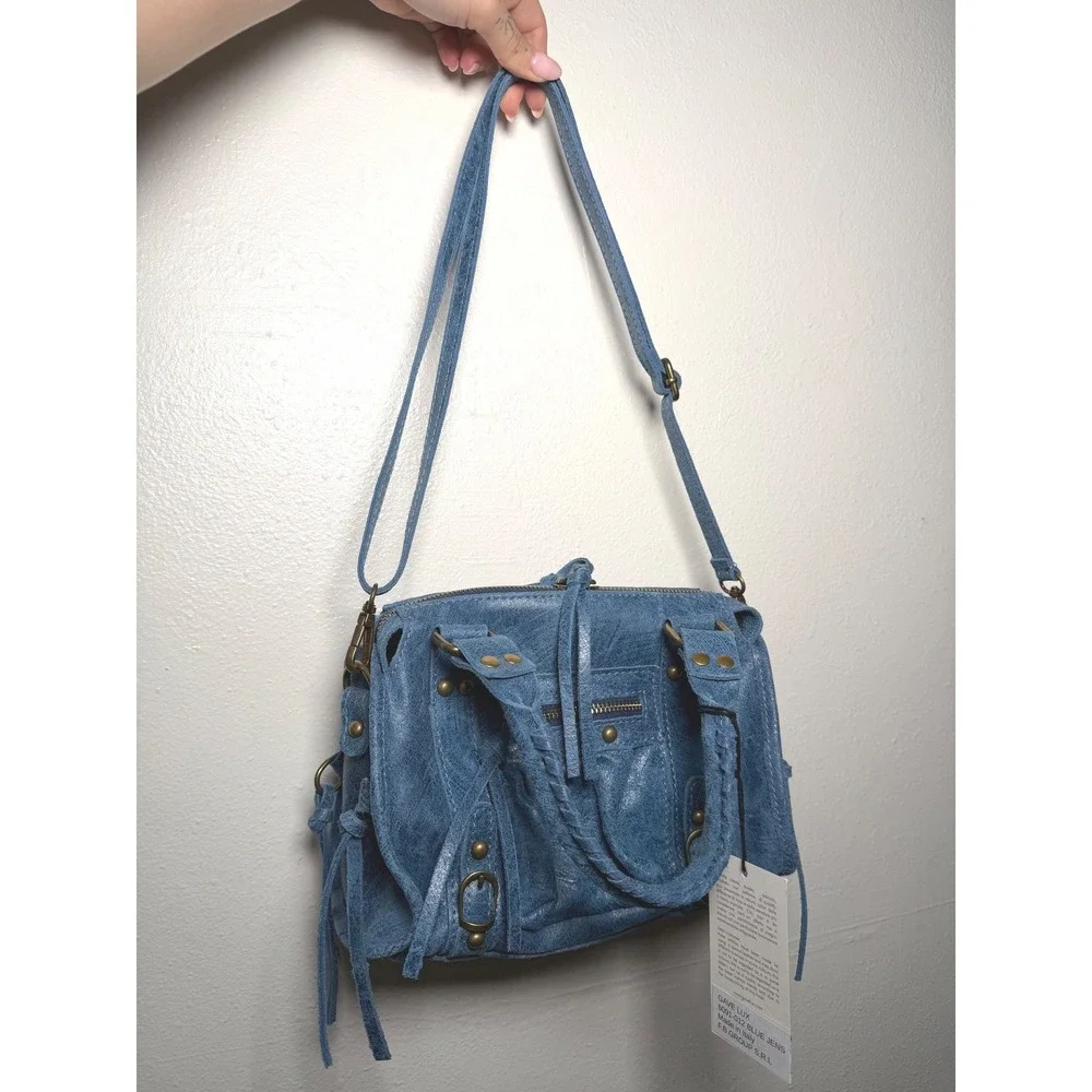 Gave Lux Le City Mini Blue Leather Satchel Handbag Made in Italy Crossbody